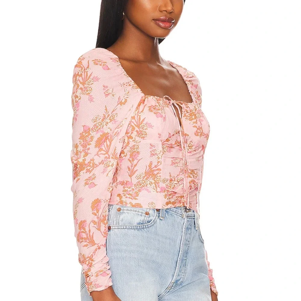 Free People Hilary Printed Top Pink Combo - Picture 2 of 4